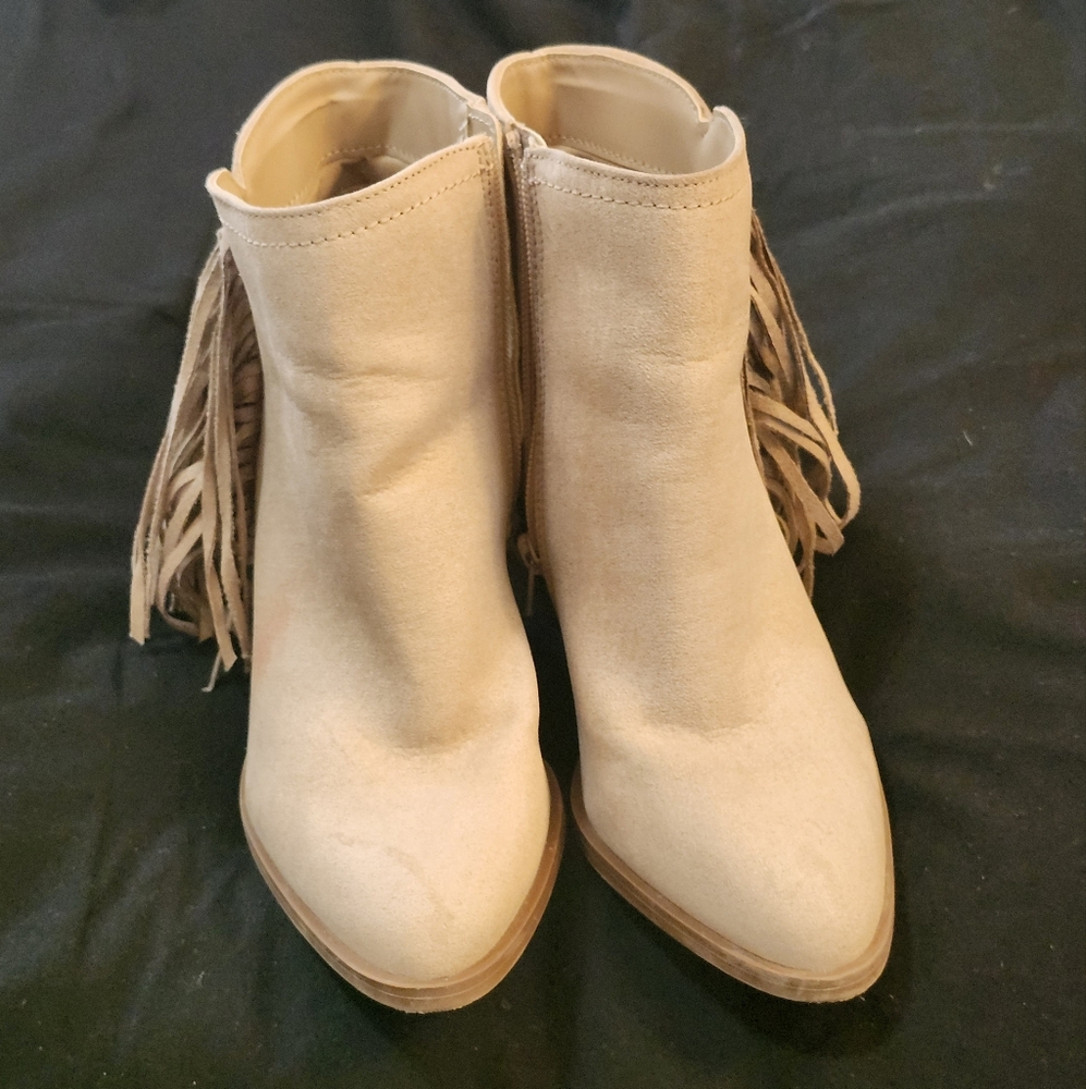 Qupid Cream Ankle Boots with Western Flair
